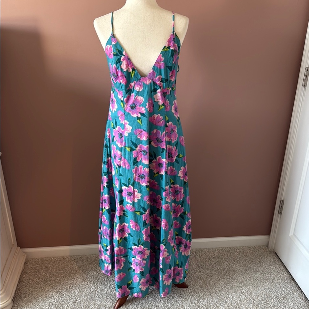 Free People Teal Maxi Dress with Pink Floral Print